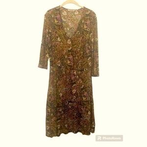 INDISKA Artsy Cottagecore Floral Geometric VNeck Long Sleeve Dress S